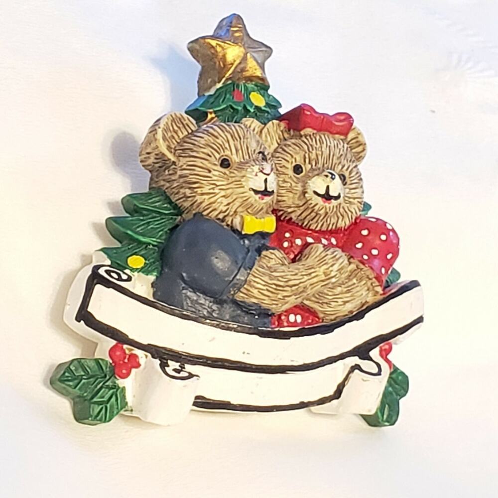 Christmas Brooch Pin Mr & Mrs Bear Vintage Christmas Jewelry h-18 - Picture 5 of 5